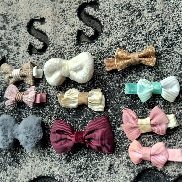 Small Colorful Hair Bows Clips For Baby And Toddler LOT Of 11 - Picture 5 of 5